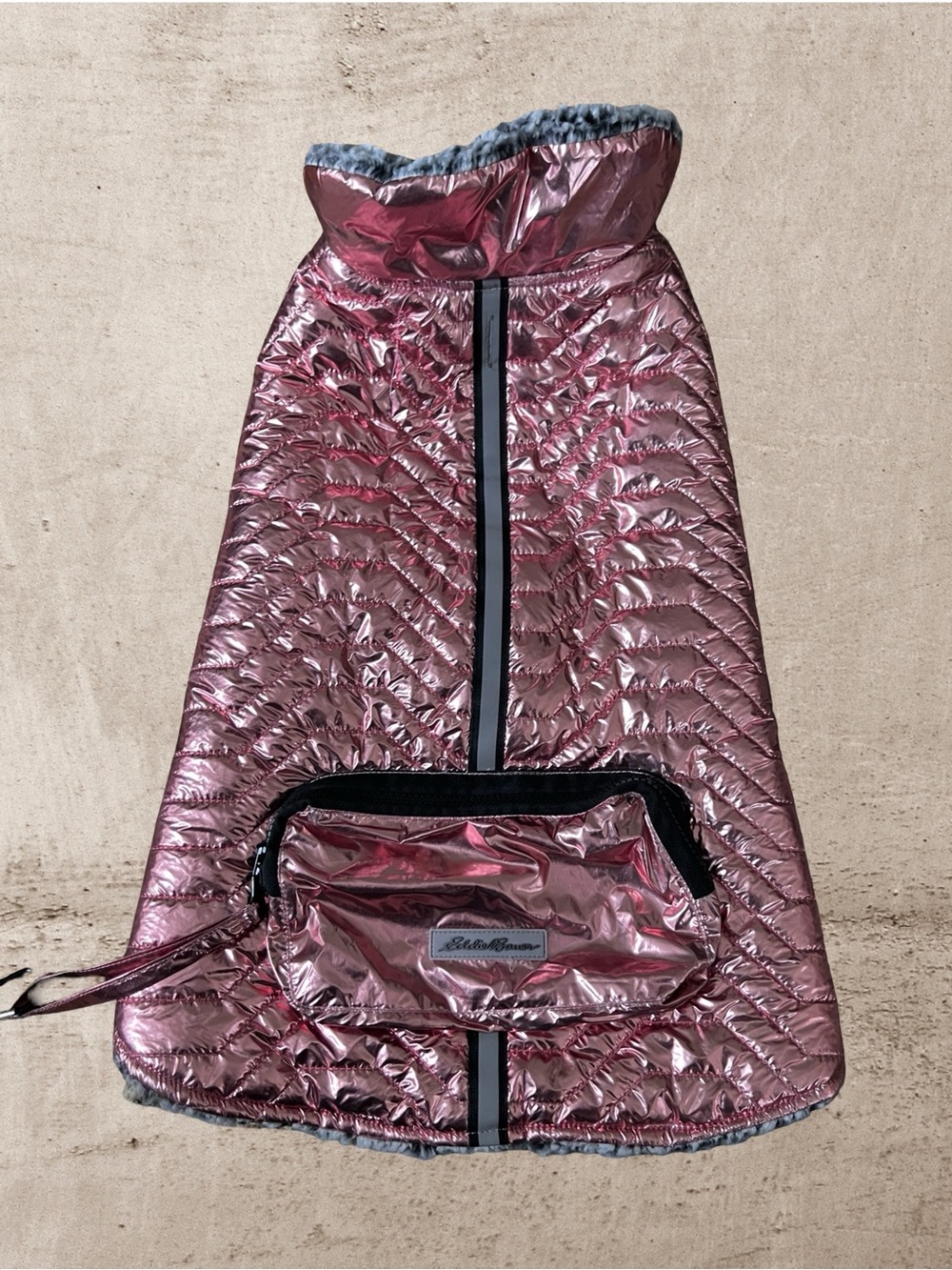 Eddie Bauer Pink Gold Quilted Pet Coat with Front Pocket